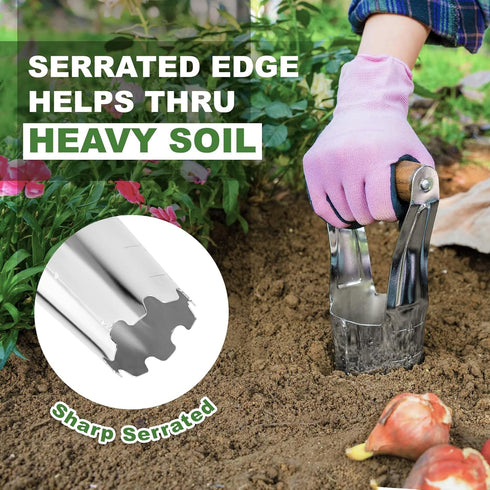 Bulb Planter Tool, 4 Inches Depth Mark Hand Bulb Planter, Non-Bending Stainless Steel Bulb Planter Digger, Garden Bulb Transplanter with Comfortab...