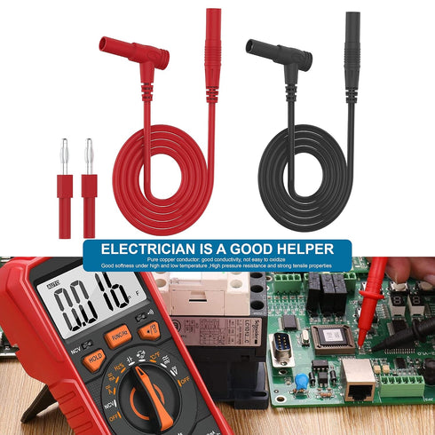 Test Lead Extension, 4mm Banana Plug Wire Test Cable Lead for Multi-Meter Both Ends Banana Plug Straight to Right-Angle Text Leads kit (4-in-1 Pac...