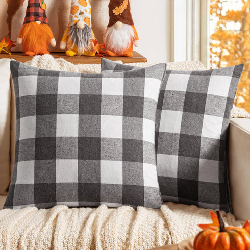 MIULEE Pack of 2 Classic Farmhouse Buffalo Check Plaids Polyester Linen Soft Soild Square Throw Pillow Covers Grey and White Home Decor Outdoor Cu...