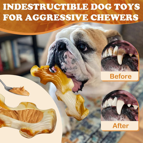 Apasiri Dog Toys, 3-Pack Indestructible Dog Chew Toys for Aggressive Chewers, Bacon Flavored Tough Dog Bones Chew Toys for Super Chewer, Tough Dog...
