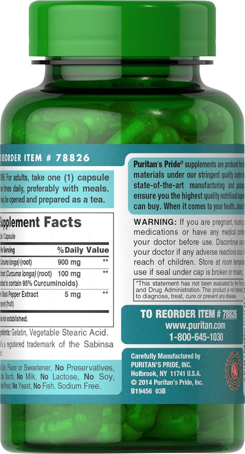 Puritan's Pride Turmeric Curcumin 1000 Mg W/Bioperine Capsules, 60 Count...
