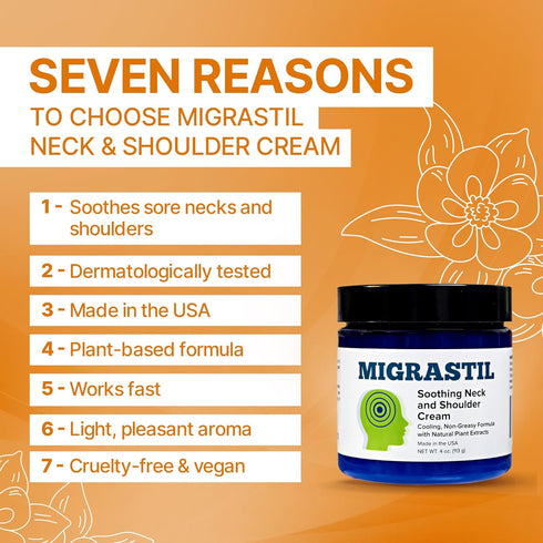 Basic Vigor Migrastil Soothing Neck & Shoulder Cream - Fast-Acting & Powerful - Non-Greasy Topical Cream (4 oz.) Made in The USA...