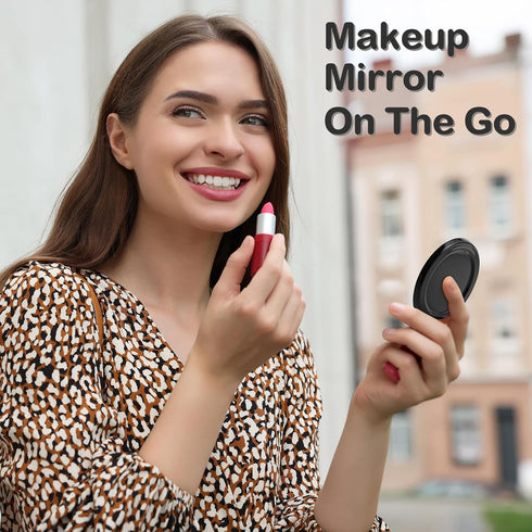 metisinno Magnetic Base Mirror Compatible with PopSocket Phone Grips and iPhone MagSafe Cases, Compact Makeup Mirror, Obsidian Black...