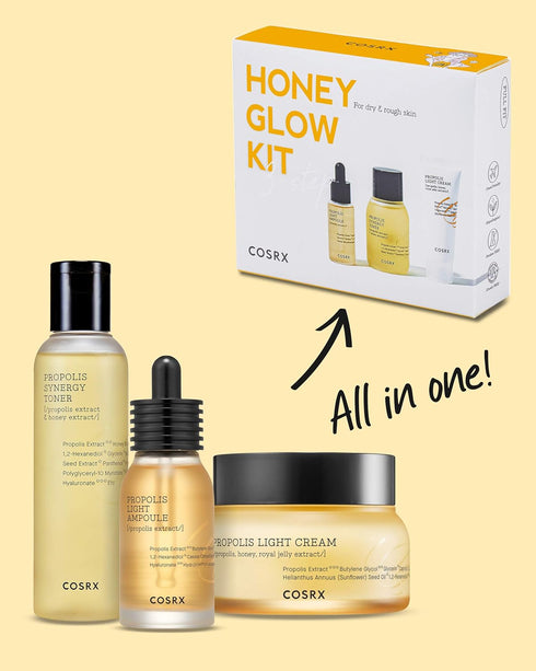 COSRX Honey Glow Kit | Facial Toner, Serum, Cream with Propolis Extract | Deep Moisture, Hydration, Nourishment | Travel Size Set, Gift Set, Korea...