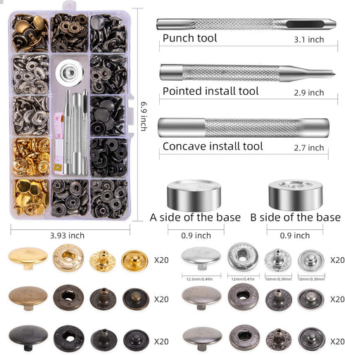 Toututu 120 Sets Leather Snap Fasteners Kit, 12.5mm Metal Snap Buttons Press Studs with 4 Setting Tools, 6 Color Leather Snaps for Clothes, Jacket...