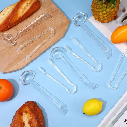 Domensi 12 Pieces Small Ladles Set, Including 6 Pcs Clear Plastic Tongs for Serving 6 Pcs 1 oz Small Gravy Ladle Plastic Salad Tongs Acrylic Long ...