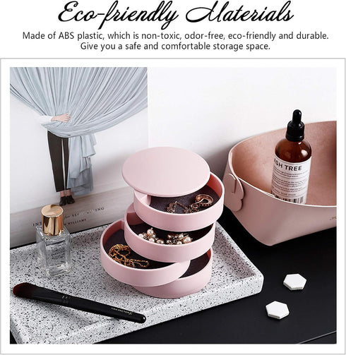 CONBOLA Jewelry Organizer, Small Jewelry Storage Box Earring Holder for Women, 5-Layer Rotating Travel Jewelry Tray Case with Lid for Bracelets Ri...