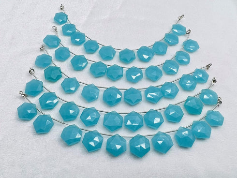 1 Strand Aqua Chalcedony 10 Pcs Beads Size 14X14Mm Hexagon Shape Cut Faceted Beads For Jewellery Making, Beading & Craft Supplies Kcrafts-Rk_K54...