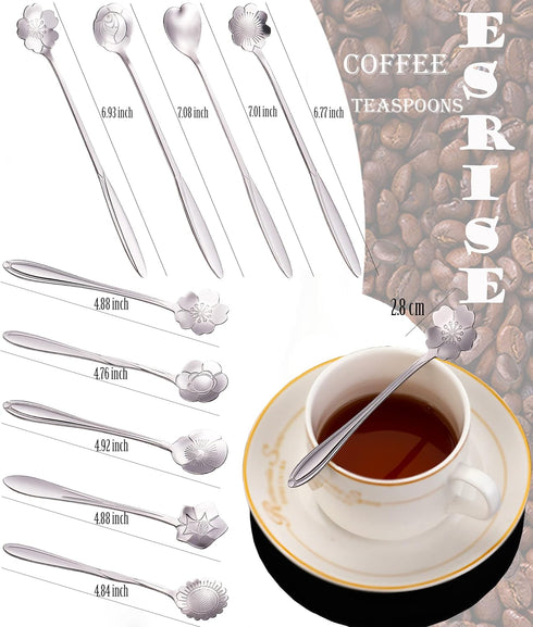 9 Pcs Flower Spoon Coffee Teaspoon Set, ESRISE Stainless Steel Tea Spoon for Tea Party Decorations (Silver)...