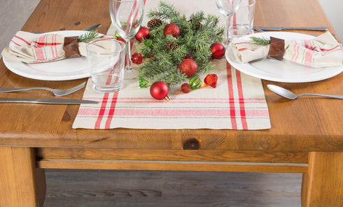 DII French Stripe Dining Table Collection Farmhouse Style Table Runner, 14x108 Inches, Taupe/Red...