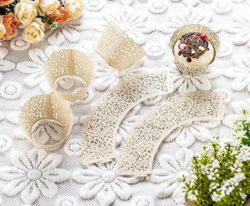 YOZATIA 60PCS Ivory Cupcake Wrappers, Lace Cupcake Liners Laser cut Cupcake Papers for Wedding/Birthday Party Decoration (ivory)...