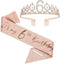 BRT Bearingshui 6th Birthday Sash and Tiara for Girls, Rose Gold Birthday Sash, Tiara & Cake Topper Set...