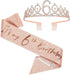 BRT Bearingshui 6th Birthday Sash and Tiara for Girls, Rose Gold Birthday Sash, Tiara & Cake Topper Set...