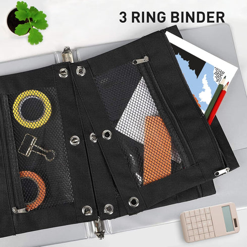 10Pack Pencil Pouch 3 Ring Binder: 3 Ring Binder Pencil Case Bag Zipper Pencil Pouch Bulk Holder Accessories Clear Window Pencil Case Aesthetic Pe...