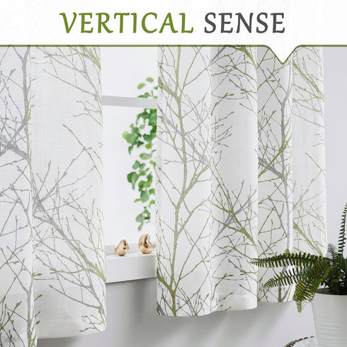 FMFUNCTEX Valance Curtain for Kitchen Bathroom Bedroom Green and Grey Branch Print on Linen Window Valances for Living Room Rod Pocket Window Trea...