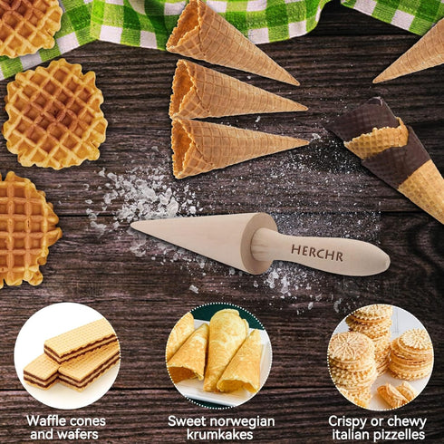 Wood Cone Roller Pizzelle Roller Krumkake Ice Cream Cone Roller Mold Natural Waffle Cone Roller Wooden Mini Waffle Cones Pastry Decorating Baking ...