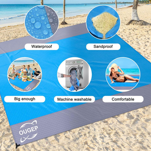 Beach Blanket, Beach Mat Sand Free Waterproof 79" X 83" Suitable for 4-7 Adults, Waterproof Lightweight Picnic Blankets for Travel, Camping, Hikin...