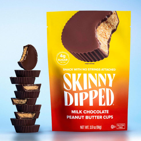 SkinnyDipped Milk Chocolate Peanut Butter Cups, 4g Sugar, Low Sugar, Low Carb, Gluten Free, 3.2oz Bag, 4 Pack (24 Cups Total)...