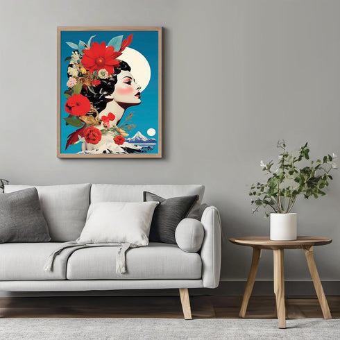Posterizer 1 pcs-landscapes and flowers-vintage woman collage-Retro Art-Abstract & Modern Art-Gift for Art Lovers- UNFRAMED Wall Art...