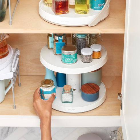 YouCopia Crazy Susan Two-Tier Turntable, Height-Adjustable Lazy Susan Organizer for Kitchen Cabinet and Pantry Organization and Storage, White...