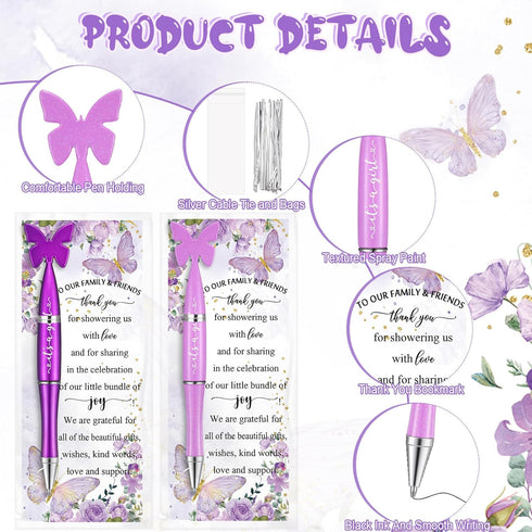 36 Set Baby Shower Favors Butterfly Pens Bulk with It's a Girl Purple and Pink Ballpoint Pens Thank You Cards OPP Bags Cable Ties Return Gifts for...