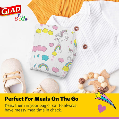 Glad for Unicorns Paper Bibs, 30 Count | Disposable Travel Paper Bibs with Cute Unicorns Design for Kids | Art & Craft Disposable Kids Bibs...