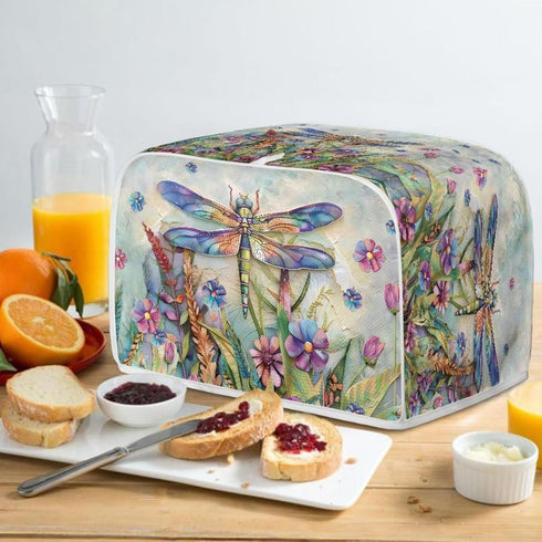 Dragonfly Daisy Print 2 Slice Toaster Covers Dust Protection Bread Maker Covers Toaster Oven Cloth Cover Kitchen Accessories Washable Appliance Co...