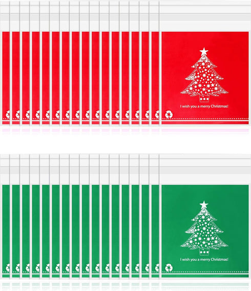 200 Pieces Christmas Treat Bags Clear Self-adhesive Candy Bags Cellophane Plastic Cookie Bags for Party Favors Christmas Decoration (Christmas Tre...