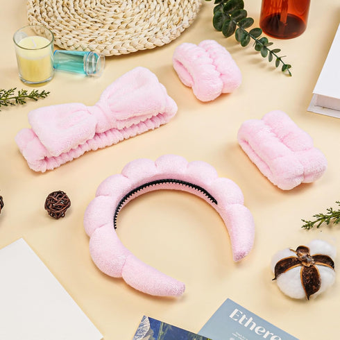Spa Headband for Washing Face, Skincare Headbands and Wrist bands Set, Terry Cloth Makeup Headband, Puffy Anti-Slip Face Wash Headbands for Women ...