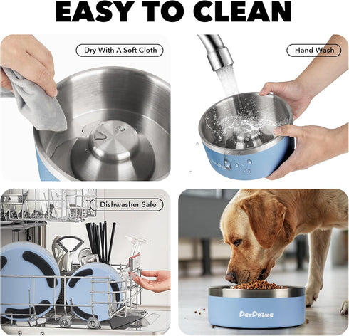 PetPrime Stainless Steel Slow Feeder Dog Bowls Non Slip Spill Proof Metal Slow Eating Dringking Weighted Bowl Cats Pet Food Water Dish Feeding for...