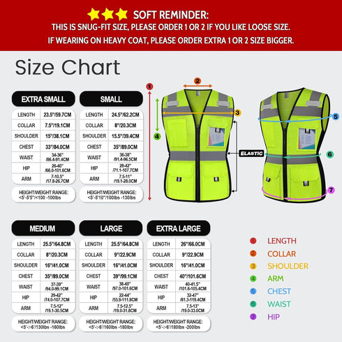 Reflective Vest for Women, Mesh Womens Safety Vest with 11 Pockets and Zipper, Hi Vis Neon Construction Work Vest for Lady Surveyors/Workers, Snug...