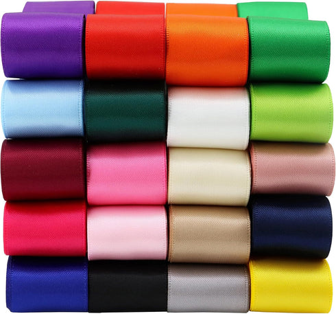 1 Inch Wide Solid Color Double Sided Polyester Satin Ribbon 20 Colors X 2 Yard Each Total 40 Yds Per Package...