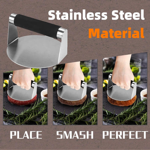 Burger Press,Stainless Steel Grill Press,Bacon Press,5.5Inch Round Non-Stick Burger Press with Anti-Scald Handle?Griddle Cooking Tools for Hamburg...