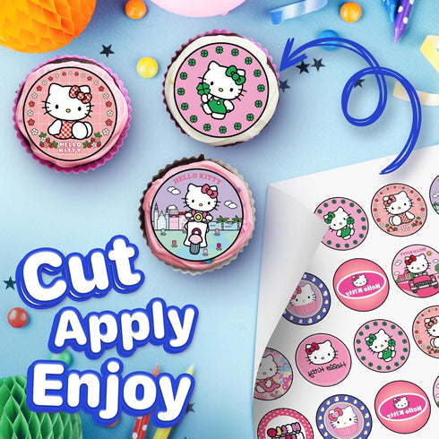 30 x Edible Cupcake Toppers – Cute Pink Cat Inspired Party Collection of Edible Cake Decorations | Uncut Edible on Wafer Sheet...
