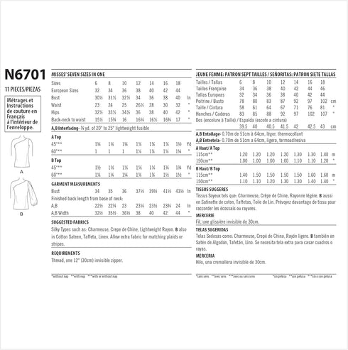 New Look UN6701A Misses' One-Shoulder Top Sewing Pattern Kit, Code N6701, Sizes 6-8-10-12-14-16-18...