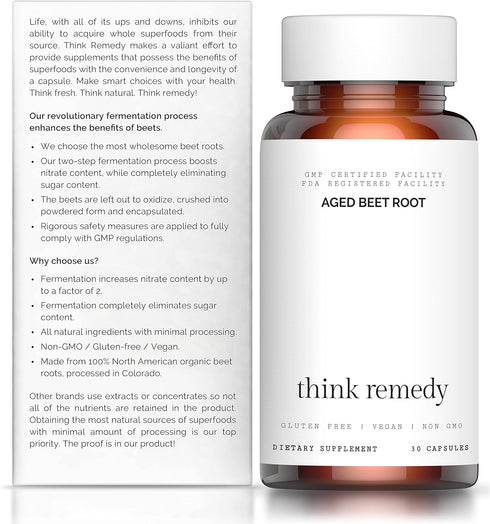 Aged Beet Root Capsules - Beet Pills for Stamina - Organic Beet Root Powder - Nitric Oxide Supplement - Nitrate No Sugar - 30 Capsules - Beet Root...