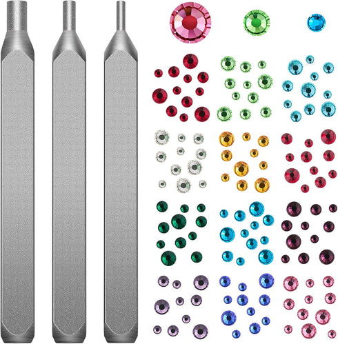 Flat Back Crystals Setter Metal Stamping Punches Kit includes 3 Pieces Jewelry Metal Stamping Tool for DIY, 1.8 mm, 2.5 mm, 4 mm and 1500 Pieces M...