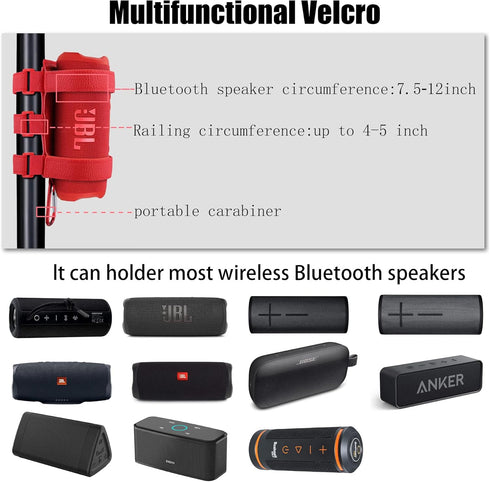 co2CREA Portable Speaker Mount for Most Bluetooth Speakers, Outdoor Speaker Adjustable Strap Attachment Accessory Holder Bar Rail for Golf Cart Ra...