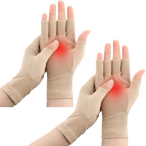 Woanger 2 Pairs Seamless Lymphedema Compression Gloves 20-30 mmHg Fingerless Compression Gloves...