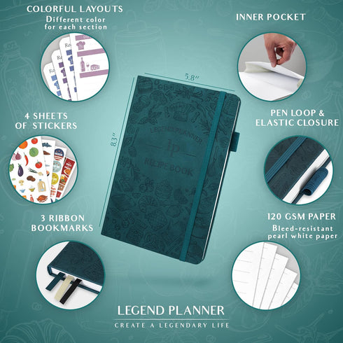 Legend Recipe Book – Blank Family Cookbook to Write In Your Own Recipes – Empty Cooking Journal – Personalized Cooking Notebook, Hardcover, A5, 58...