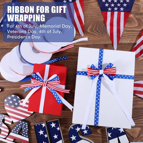 5 Rolls 100 Yards Patriotic Wired Ribbon Red White and Blue Ribbon Star and Striped Grosgrain Ribbon for DIY Craft 4th of July Independence Day Me...