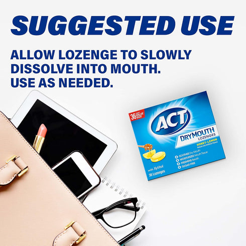 ACT Dry Mouth Lozenges With Xylitol, 36-Count, Sugar Free Honey-Lemon...
