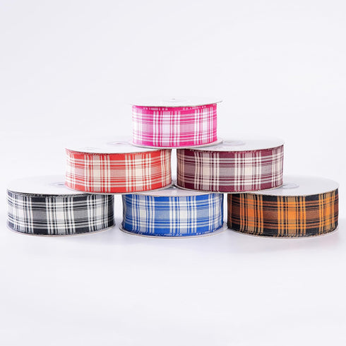 Pink Plaid Wired Ribbon,Pink and White Ribbon 1.5 Inch Wide, 25 Yards/Roll, for Christmas Tree,Wreaths,Bows,Holidays Deco,DIY Crafts, Wedding, Par...