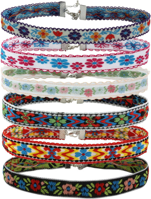 MILAKOO 6 Pcs Boho Flower Embroidery Choker Necklace for Womens Vintage Gothic Necklace Chokers...