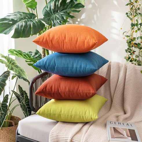 MIULEE Fall Pack of 2 Decorative Outdoor Solid Waterproof Throw Pillow Covers Polyester Linen Garden Farmhouse Cushion Cases for Patio Tent Balcon...