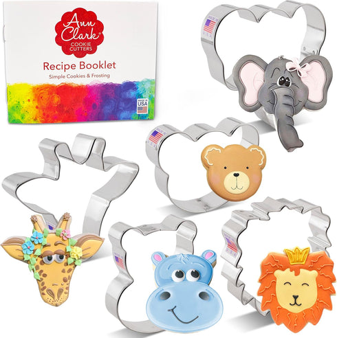 Zoo Faces Cookie Cutters 5-Pc. Set Made in the USA by Ann Clark, Giraffe, Lion, Hippo, Elephant, and Bear Faces...