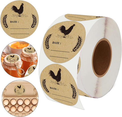 500pcs Farm Chicken Egg Labels Chicken Canning Sticker 2 inch Round Natural Brown Kraft Washed Egg Carton Labels for Kitchen Mason Jar, Farmer, Cr...