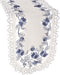 Embroidered Delft Blue Onion Flower Table Runner, Dresser Scarf, Doily (15Wx34L)...