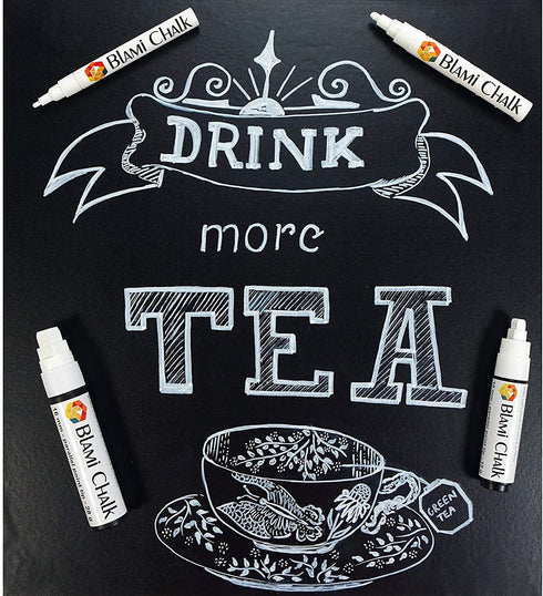Drawing White Chalk Markers 4 Pack - Reversible Fine and Jumbo Tips 16mm - 10mm - 6mm - 3mm - Chalkboard Pens for Bistro Glass Windows, Office Sch...