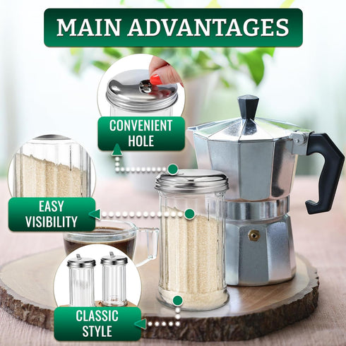 12 Oz Glass Sugar Dispenser with Pour Spout and Stainless Steel Flip Lid - Durable, Classic Style Conveniently Sized Multifunctional Sugar Contain...